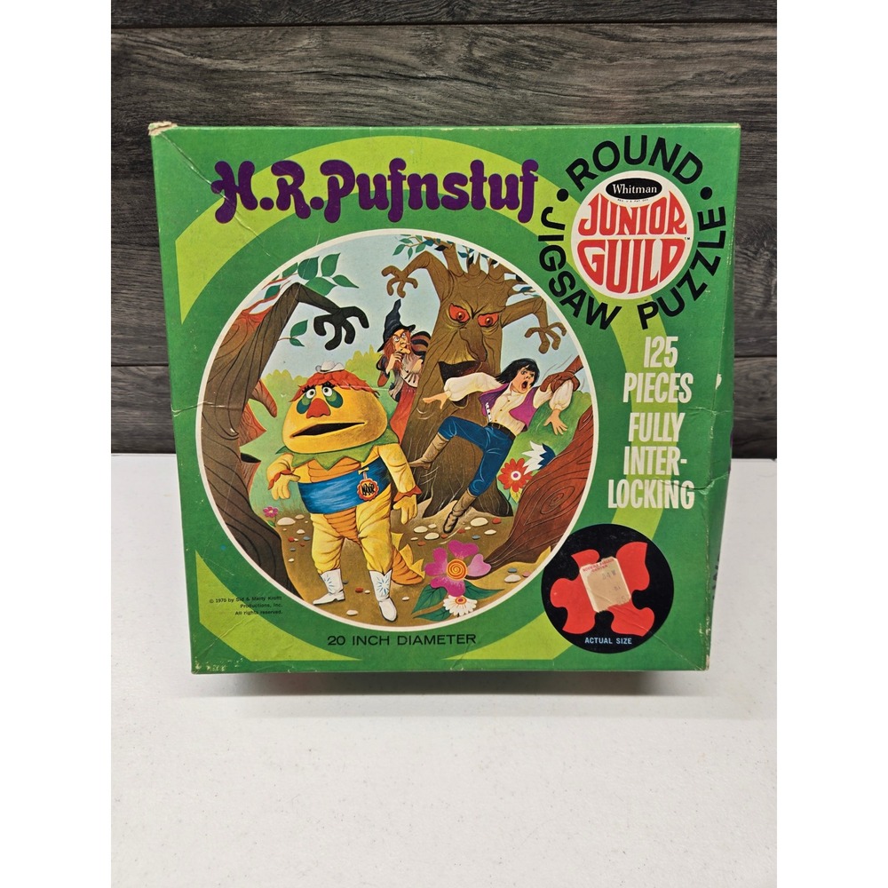 Vintage 1970 HR Pufnstuf Round Jigsaw Puzzle Whitman Junior Guild 125pc 20in
